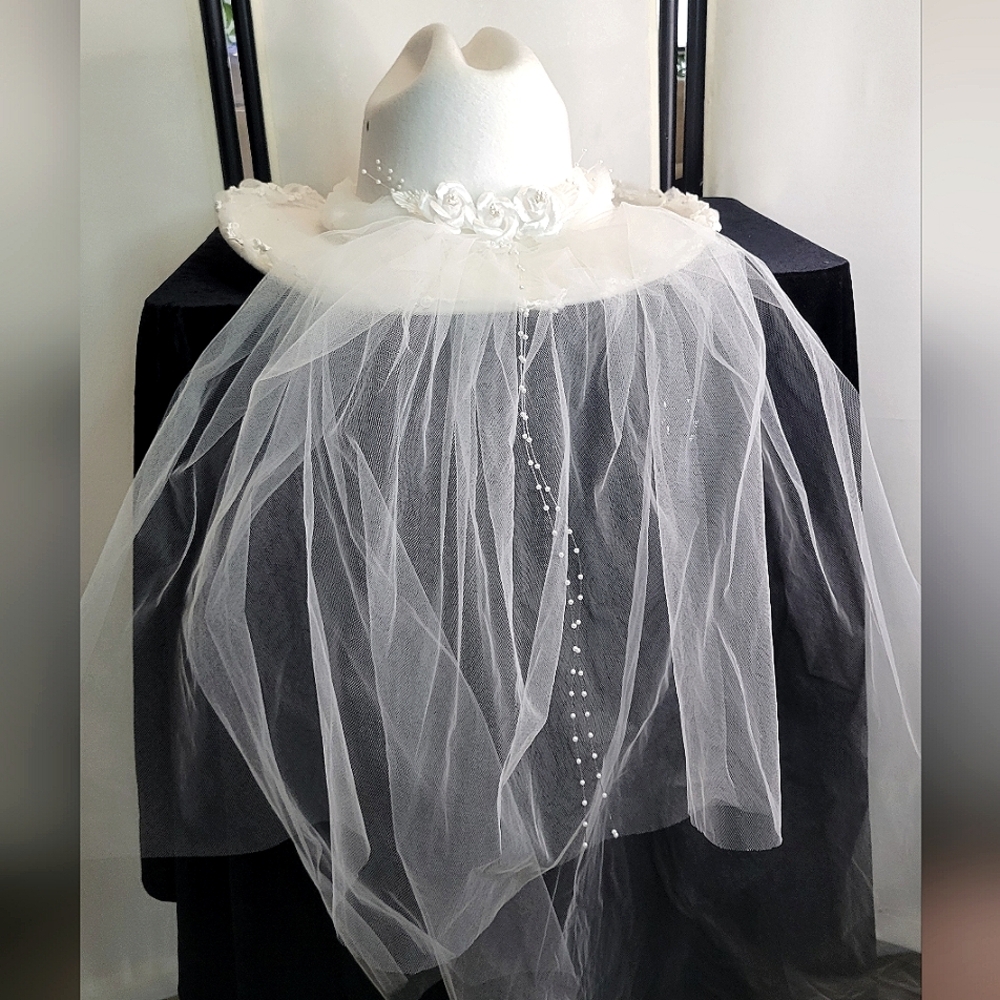 Bridal Bliss & Western Charm! 🤍 Dream Cowboy Hat – Embellished With Veil 😍